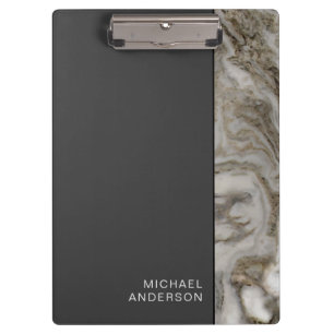 Professional Style Marble and Black with Name Clipboard