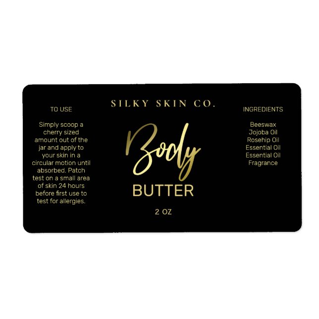 Professional Styled Black Gold Body Butter Labels (Front)