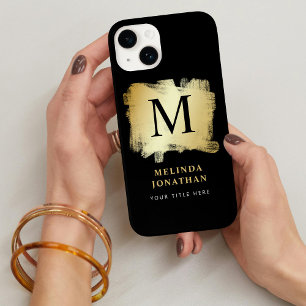 Professional Stylish Black Gold Brush Monogram Case-Mate iPhone 14 Case