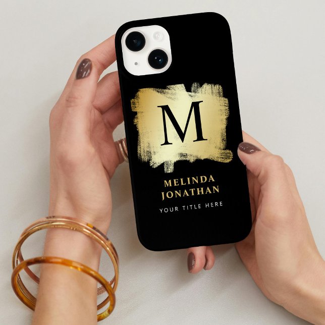 Professional Stylish Black Gold Brush Monogram Case-Mate iPhone Case (Creator Uploaded)