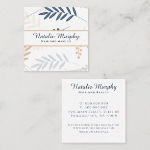 Professional Stylish Botanical Navy Beige Grey Square Business Card
