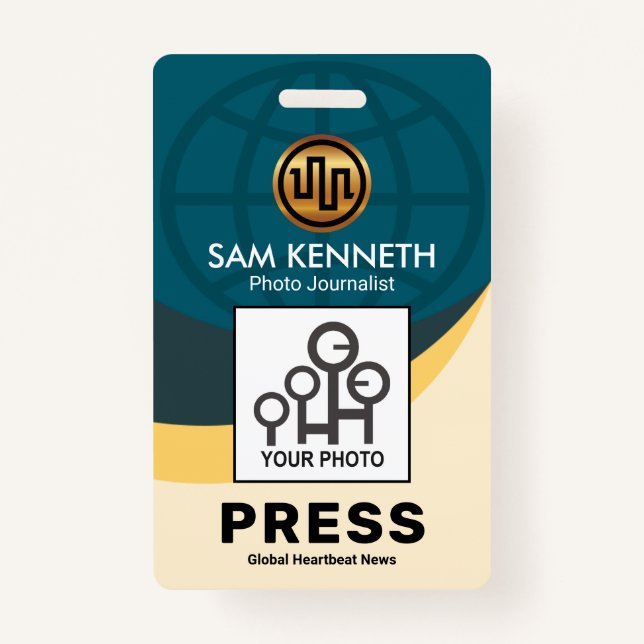 Professional Stylish Global Wave Press Staff Photo Badge (Front)