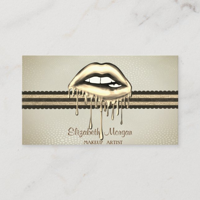  Professional Stylish Metallic Dripping Lips Business Card (Front)