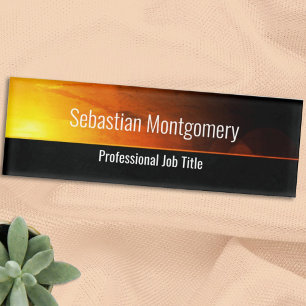 Professional Sunset Orange and Black Template Name Tag