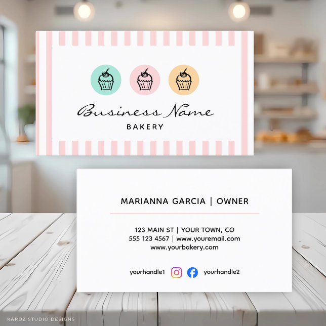 Professional Sweet Bakery Business Card (Card shown in standard size with squared corners. Choose size and corner style. Packs of 50 cards.)