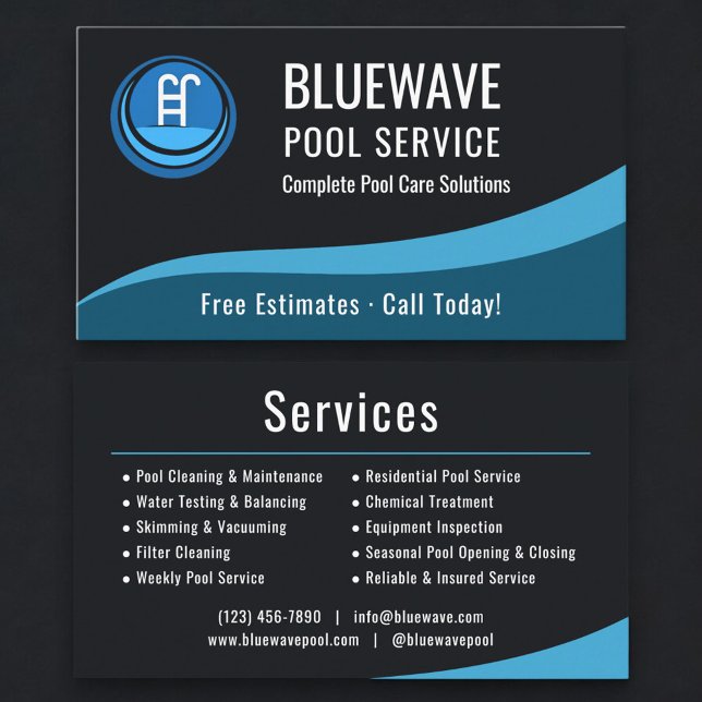 Professional Swimming Pool Service Company Business Card (Creator Uploaded)