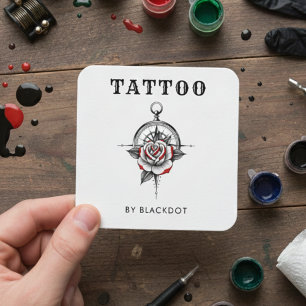 Professional Tattoo Shop Tattoos Studio QR Code Square Business Card