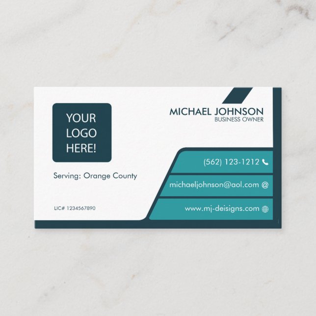 Professional Teal Blue & Dark Green Business Cards (Front)