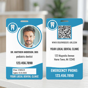 Professional Teal Blue White Dental Clinic Photo Badge