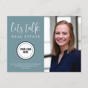 Professional Teal Contact Info Photo Real Estate  Postcard