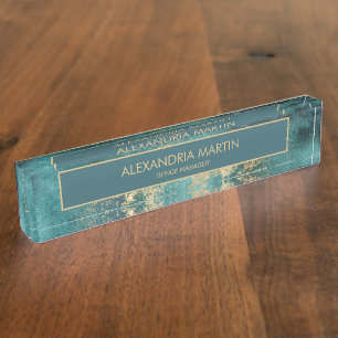 Professional Teal Gold Grunge Abstract Nameplate