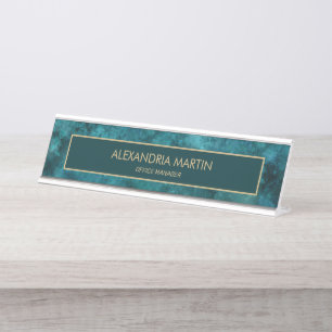 Professional Teal Watercolor Business Office Desk Name Plate
