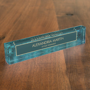 Professional Teal Watercolor Business Office Nameplate