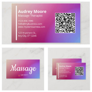 Professional Templates QR Code Massage Therapist Business Card