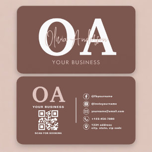 Professional Terracotta QR Code Monogram Business Card