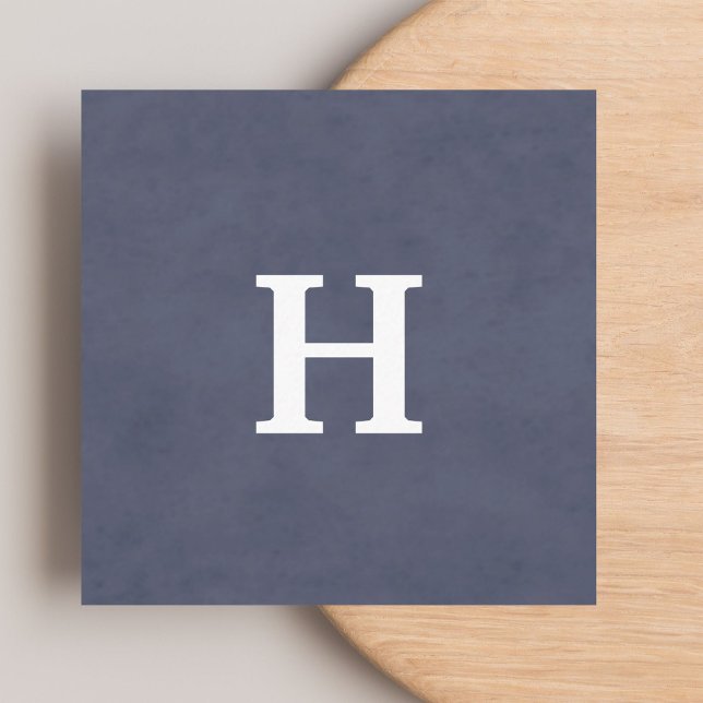 Professional Texture Blue White Monogram Square Business Card (Creator Uploaded)