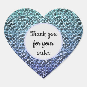 Professional Thank You for your Order Blue Mosaic Heart Sticker