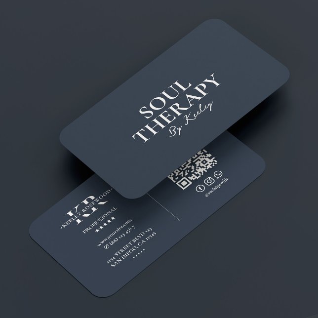 Professional Therapist Charcoal Blue Modern Business Card (Creator Uploaded)