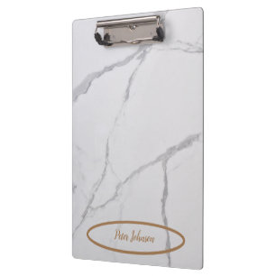 Professional Touch Name Customize White Marble Clipboard