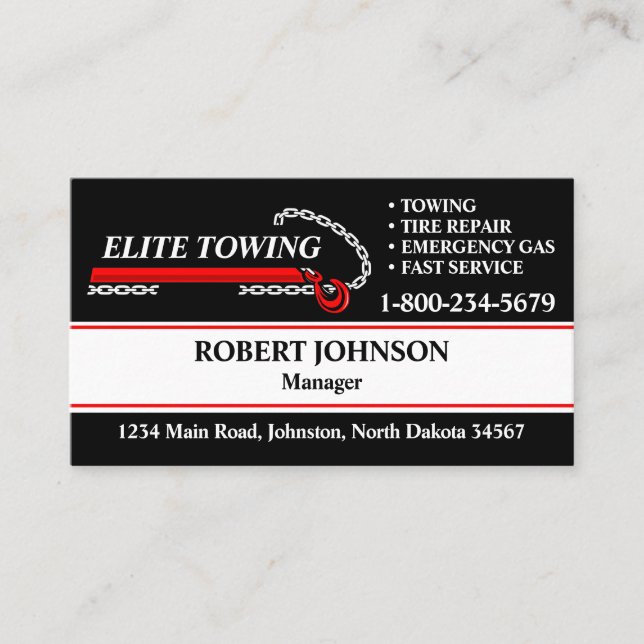 Professional Tow Truck Service Business Card (Front)