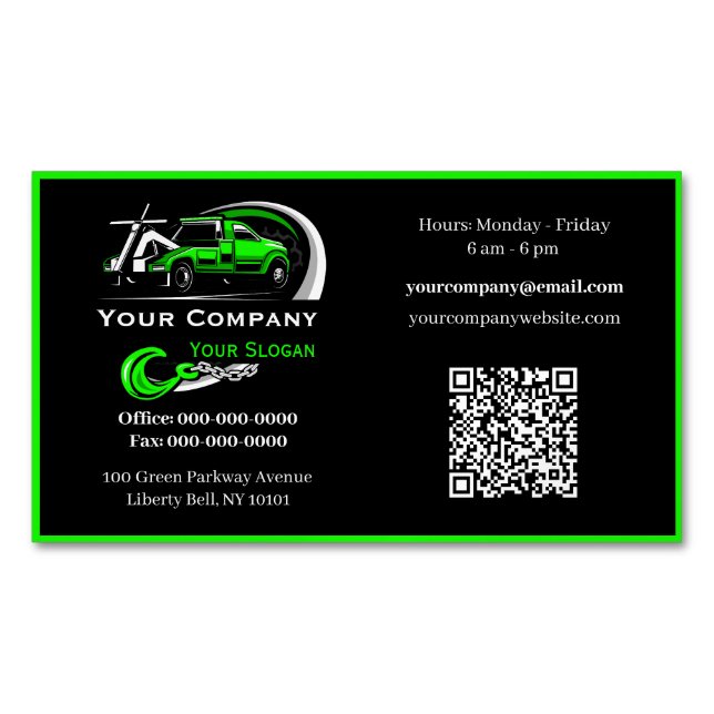 Professional Towing Company, Hauling Service Magnetic Business Card (Front)