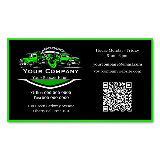 Professional Towing Company, Hauling Service Magnetic Business Card (Front)