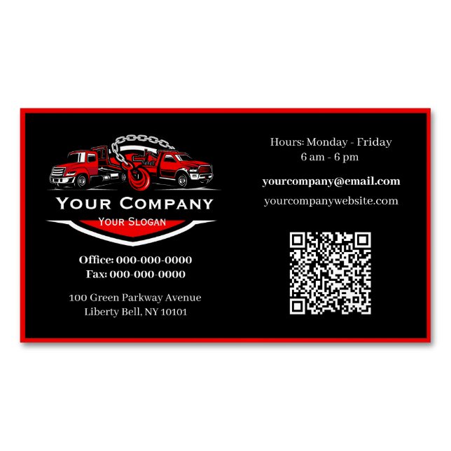 Professional Towing Company, Hauling Service Magnetic Business Card (Front)
