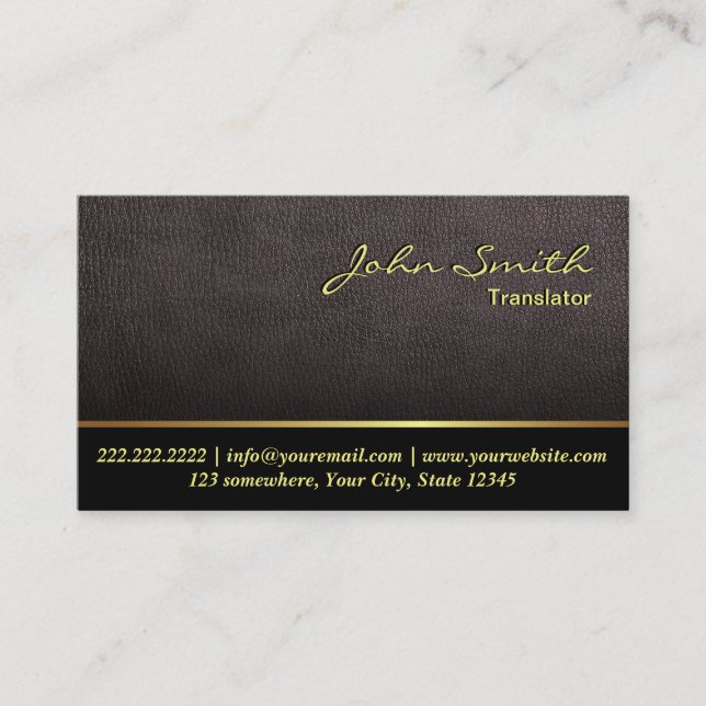 Professional Translator Darker Leather  Business Card (Front)