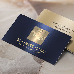Professional Tree Logo Modern Navy Blue & Gold Business Card