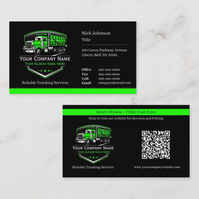 Professional Trucking Hauling Company QR Code Business Card (Front/Back)