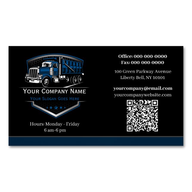 Professional Trucking Hauling Company QR Code Magnetic Business Card (Front)