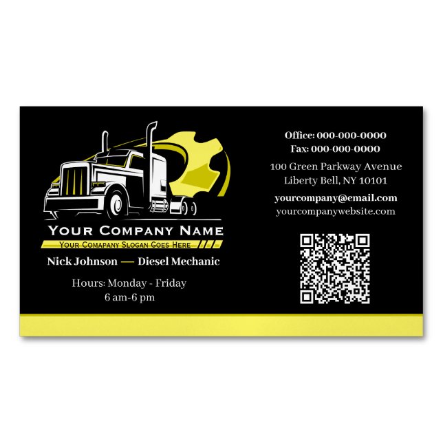 Professional Trucking Hauling Company Repair Magnetic Business Card (Front)