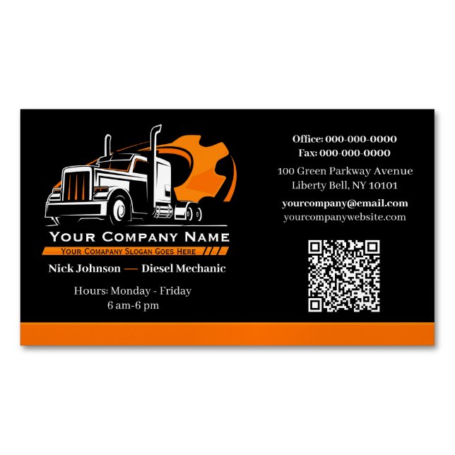 Professional Trucking Hauling Company Repair Magnetic Business Card (Front)