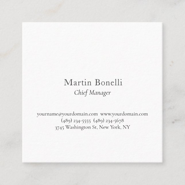 Professional Unique Classical Simple White Square Business Card (Front)