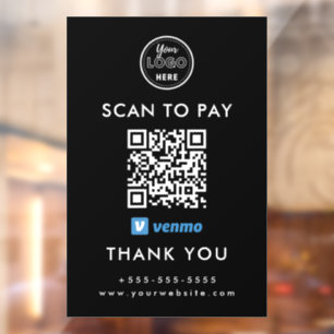Professional Venmo QR Code Scan to Pay Logo Black Window Cling