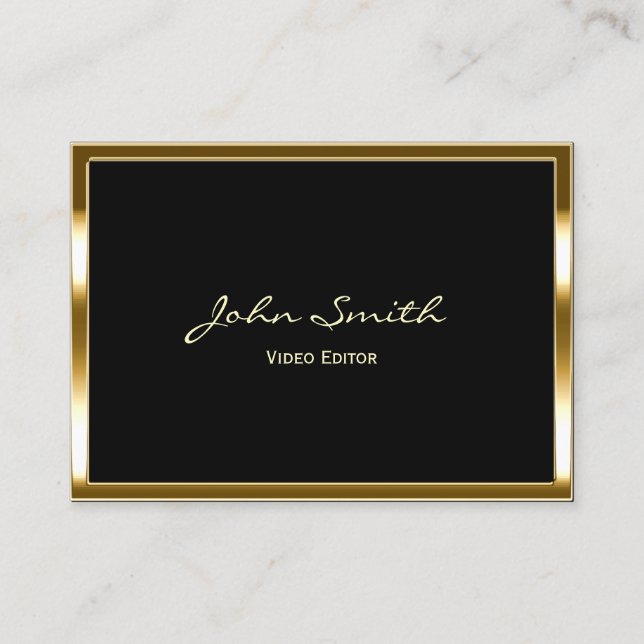 Professional Video Editor Modern Gold Framed Business Card (Front)