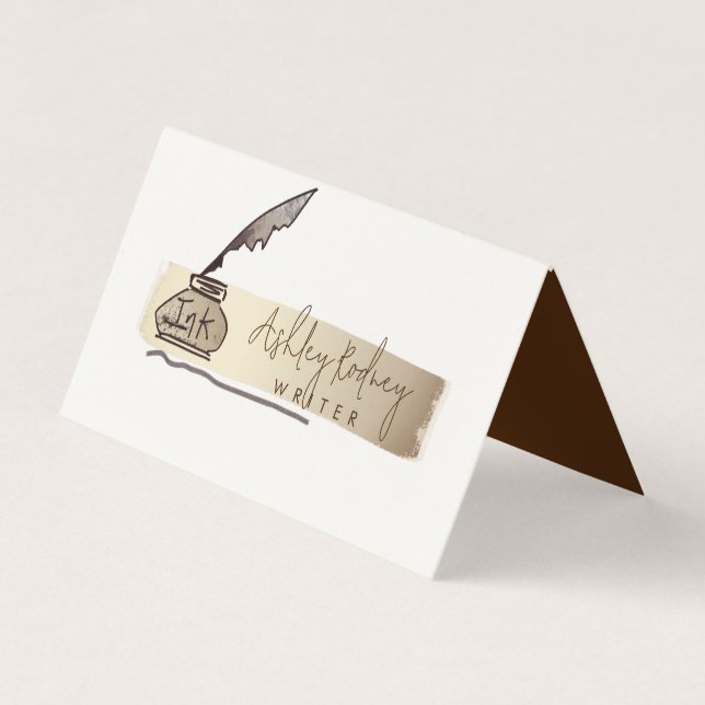 Professional Vintage Gold Quill Pen Writer Business Card (Front)