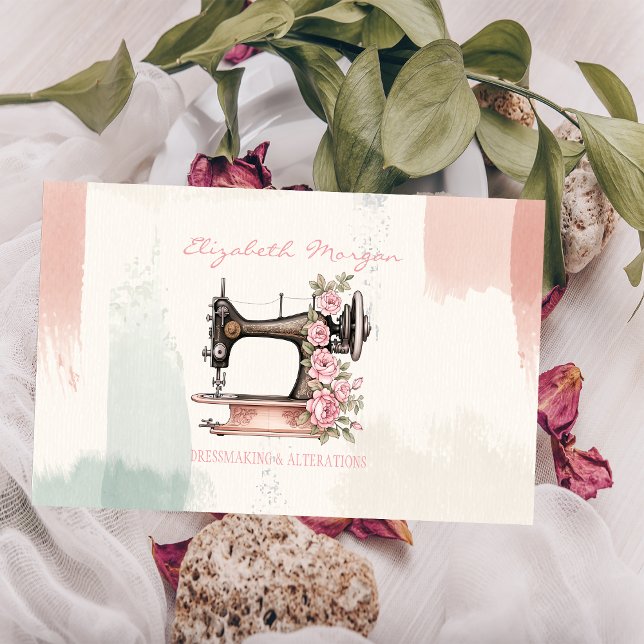 Professional Vintage Sewing Machine Brush Stroke Business Card (Creator Uploaded)