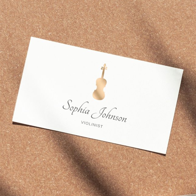 Professional Violinist Gold Elegant White Business Card (Creator Uploaded)