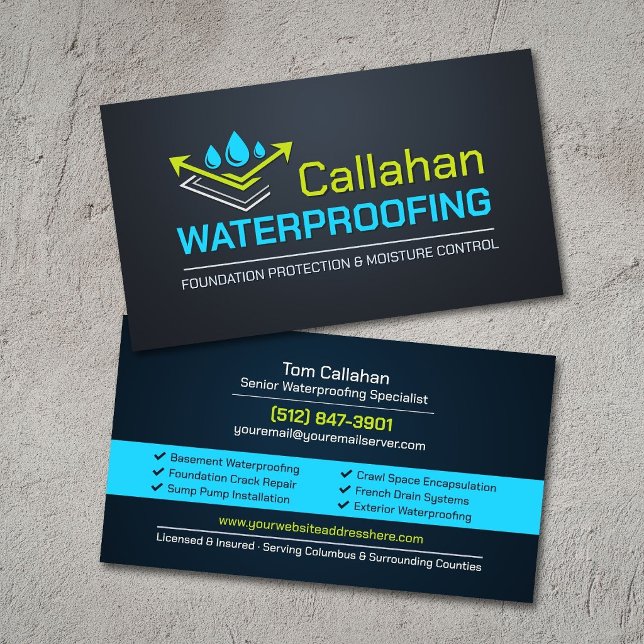 Professional Waterproofing Services Contractor  Business Card (Creator Uploaded)