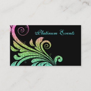 Professional Wedding Elegant Glitter Leaf Swirl Business Card