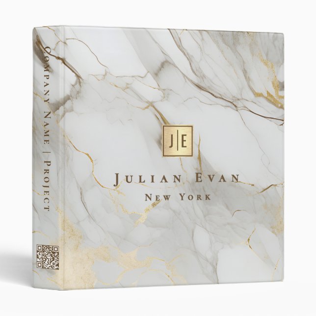 Professional White Agate Gold Qr code Monogram Binder (Front/Spine)