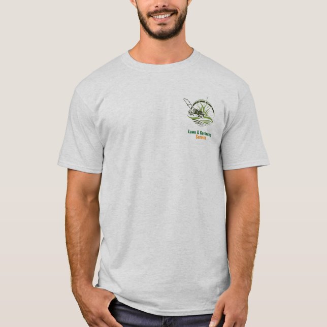 Professional White and Green Lawn Care T-Shirt (Front)