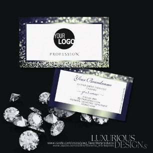 Professional White Blue Silver Ombre Glitter Logo Business Card