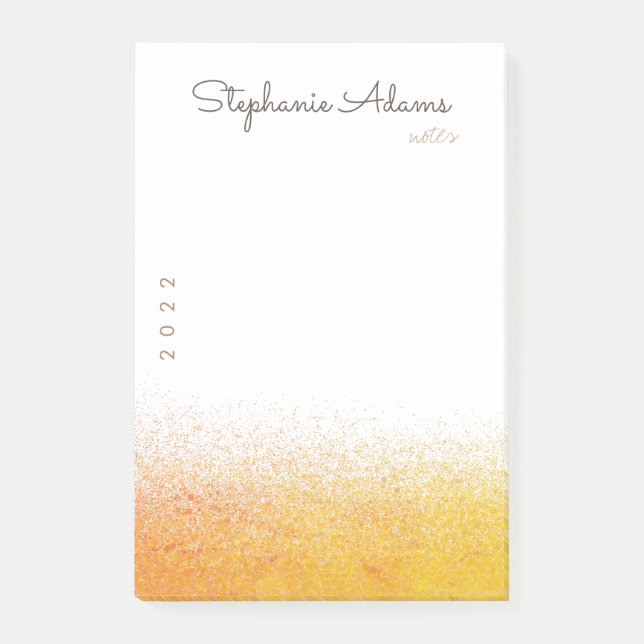 Professional White Gold Glitter Signature Monogram Post-it Notes (Front)