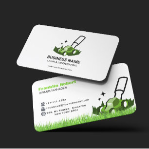 Professional White Green Lawn Care & Landscaping Business Card