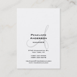 Professional White Grey Monogram Plain Business Card