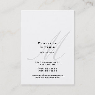 Professional White Grey Monogram Plain Modern Business Card