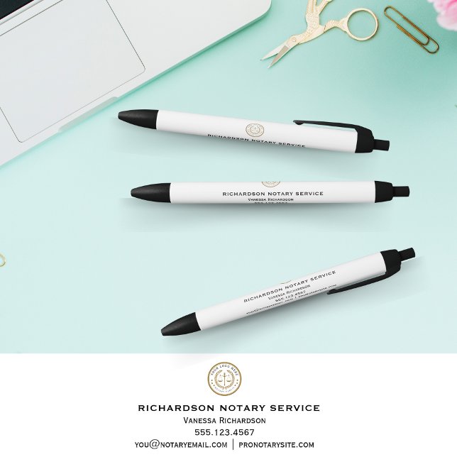 Professional White Logo Business Promotion Notary  Black Ink Pen (Creator Uploaded)