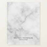 Professional White Marble Planner<br><div class="desc">Professional planner features custom name and text in grey classic serif font style on white marble background.</div>